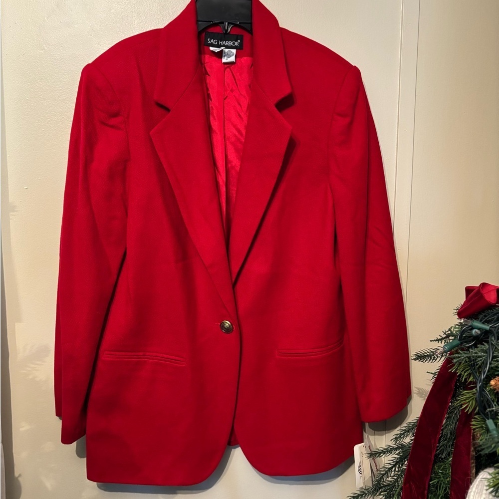 NWT 100 % Wool Sag Harbor Women's Red Blazer